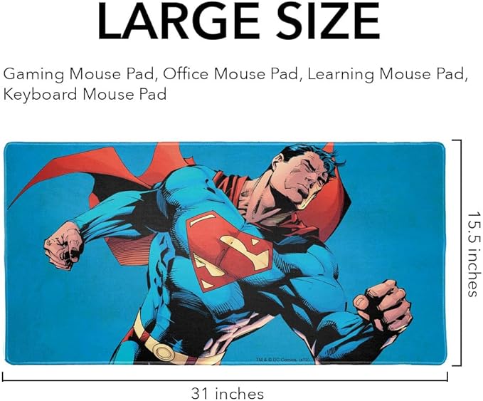Superman Character Large Gaming Mouse Pad Desk Mat with Stitched Edges Non-Slip Base for Gamer Home and Office 31.5 x 15.7