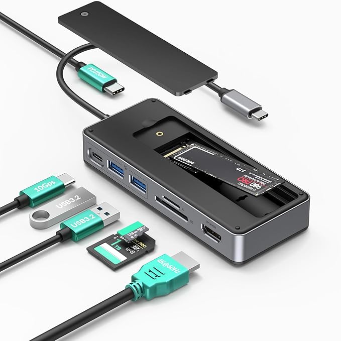 GiGimundo GM28P M.2 NVMe SSD Docking Station - 10Gbps Multi Ports Portable USB-C Hub PD100W HDMI 4K 60Hz SD Card Reader M.2 Dock for Laptop Mac Black