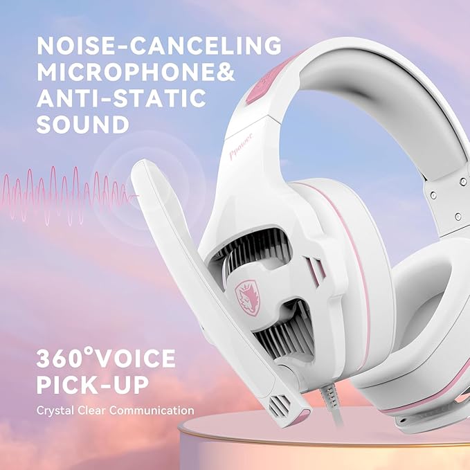 Pink Gaming Headset with Mic for PS5 PS4 Xbox Series X|S PC Wired Gaming Headset with Noise Cancelling Microphone Cute Gaming Headphones for Girls Stereo PC Headset for Nintendo Switch