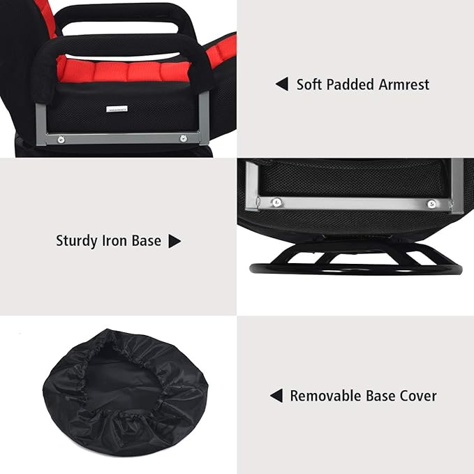 GOFLAME Swivel Gaming Floor Chair 360 Degree Folding Chair with Adjustable 6-Position Backrest and Armrest Lazy Sofa Lounger for TV Reading Playing Video Games (Black/Red)
