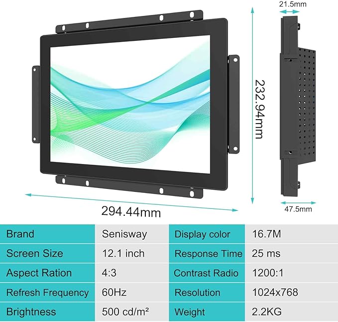 12.1 Inch Industrial Touch Screen Monitors 10 Points Embedded Open Frame Touch Screen Monitor 1024x768 @ 60Hz TFT LCD Suitable for kiosks ATMs Vending Machines