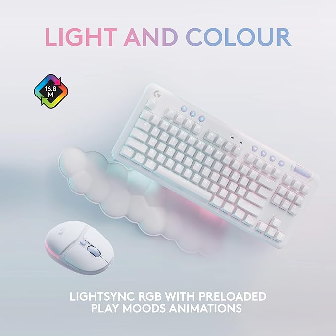 Logitech G Wireless Gaming Combo G715 Keyboard Linear + G705 Mouse Customizable LIGHTSYNC RGB Lighting Lightspeed Wireless Bluetooth PC/Mac/Laptop - White Mist
