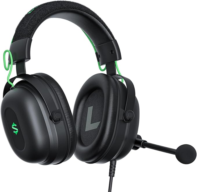 Black Shark Gaming Headset with Noise Canceling Cardioid Mic Over-Ear Headphones for PC PS4 PS5 Xbox Switch 50mm Dynamic Drivers &amp LED Light