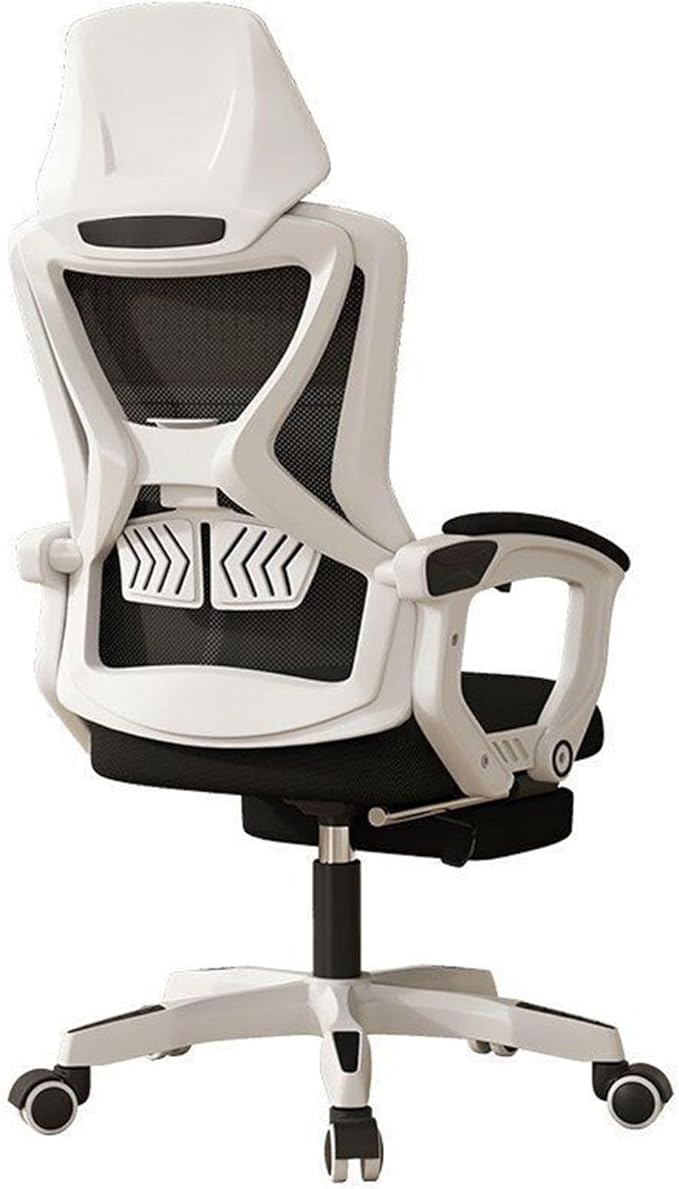 Modern Gaming Chair with Footrest Ergonomic White+Black Mesh Back &amp Seat Rectangular Tapered Leg Office/Gaming