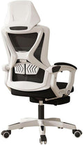 Modern Gaming Chair with Footrest Ergonomic White+Black Mesh Back &amp Seat Rectangular Tapered Leg Office/Gaming