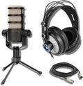 Rode PodMic Dynamic Podcast Microphone with StreamEye Cans50 Podcast Headphones Tripod Desktop Mic Stand and XLR Cable
