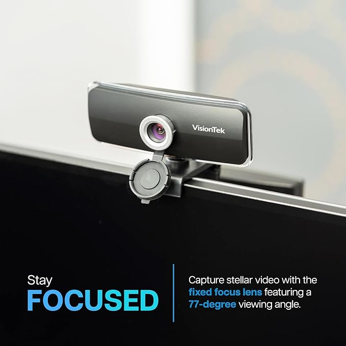 VisionTek VTWC20 Full HD (1080P 30FPS) Webcam for Windows Mac Linux &amp Chromebook w/Digital Microphone Auto Focus Privacy Cover &amp Wide Viewing Angle