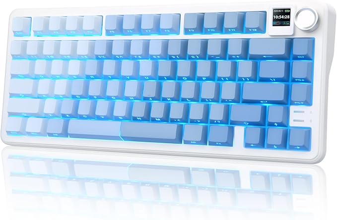 Rii RK805 Wireless Gasket Mechanical Keyboard with TFT Screen and Knob75% Creamy Gaming Keyboard with RGB BacklightTri-Mode BT/2.4G/USB-CHot Swappablefor Windows/Mac/Linux(Blue Gradient)