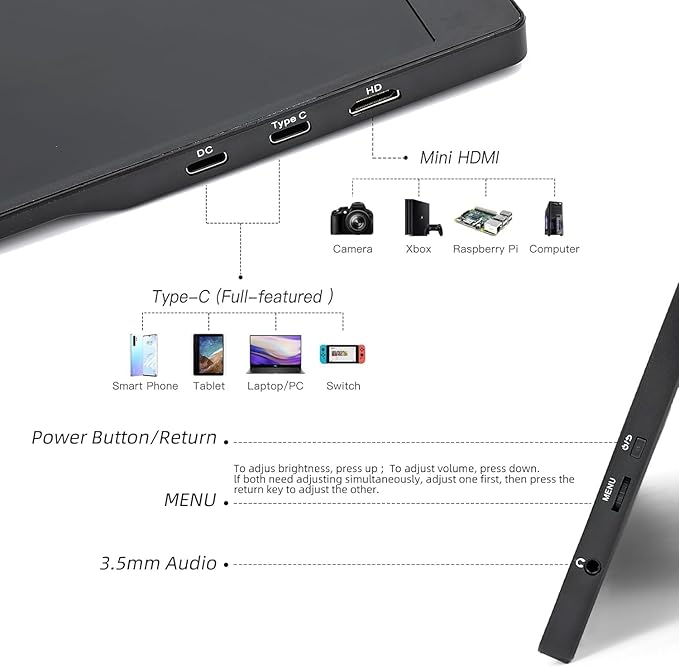 QQU 14 Portable Monitor Touchscreen 1920 * 1200P IPS/HDR Laptop Screen Extender Ultra-Slim Travel Monitor with Kickstand &amp Speakers HDMI USB C External Monitors for Laptop PC Phone Computer PS
