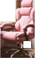 Computer Chair Household Office Chair Gaming Backrest Stool Scroll Wheel Pedal Headrest Latex Leather Rotatable Lifting Chair (Color : Pink Footrest a)