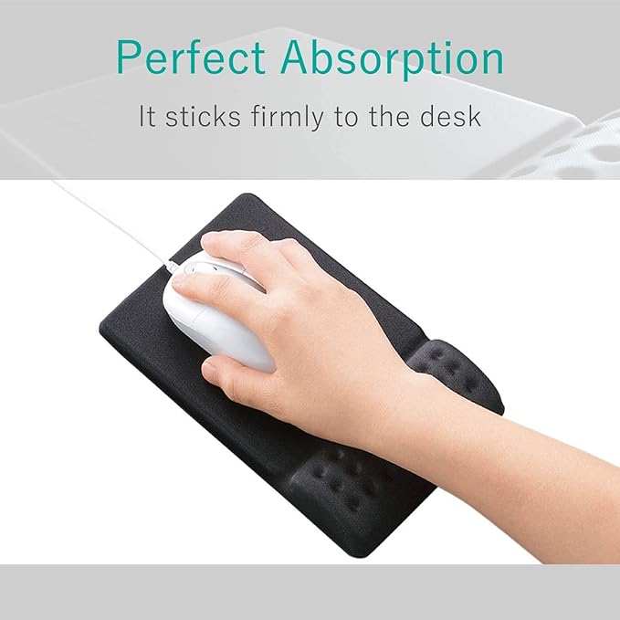 ELECOM Mouse Pad with Wrist RestComfy Smooth Control/Ergonomic Design/Reduce Wrist Fatigue/Memory Foam Black MP-096BK