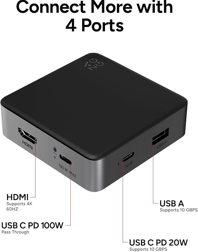 ZAGG 4-Port Hub - Versatile USB-C PD USB-A HDMI Adapter High-Speed Charging &amp 4K Display Support Compact for Travel Compatible with Windows macOS iPadOS ChromeOS Android