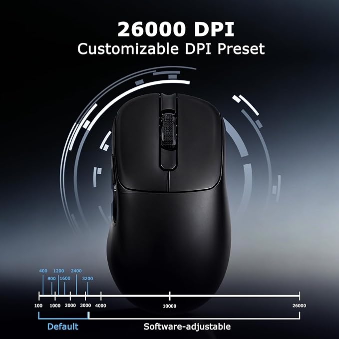 AJ179PRO PAW3395 26000 DPI Gaming Mouse 8000Hz Polling Rate 58g Ultra-Light Tri-Mode (2.4G/Wired/Bluetooth 5.2) Magnetic RGB Charging Dock Ergonomic Right-Hand Design Black