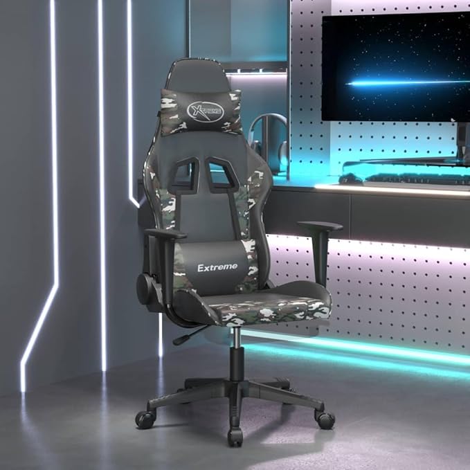 Gaming Chair Computer ChairErgonomic Gaming ChairSuitable for Work Rest Playing Computer Games Watching Performanceswith Footrest Black and Camouflage Faux Leather