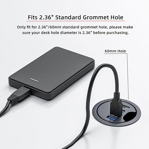 ChenYang USB 3.0 Flush Mount Desktop HUB3 USB 3.0 Port HUB Grommet Hole 2.36(60mm) with SD/TF Card Reader Port