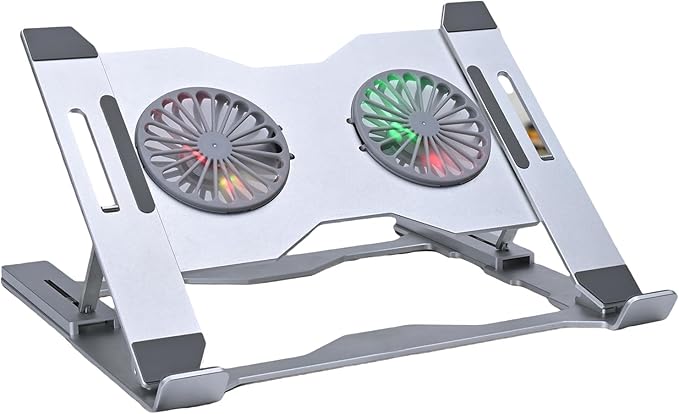 Adjustable Aluminum Laptop Stand with Cooling Fan Ergonomic Ventilated Notebook with LED Lights Ventilated Notebook