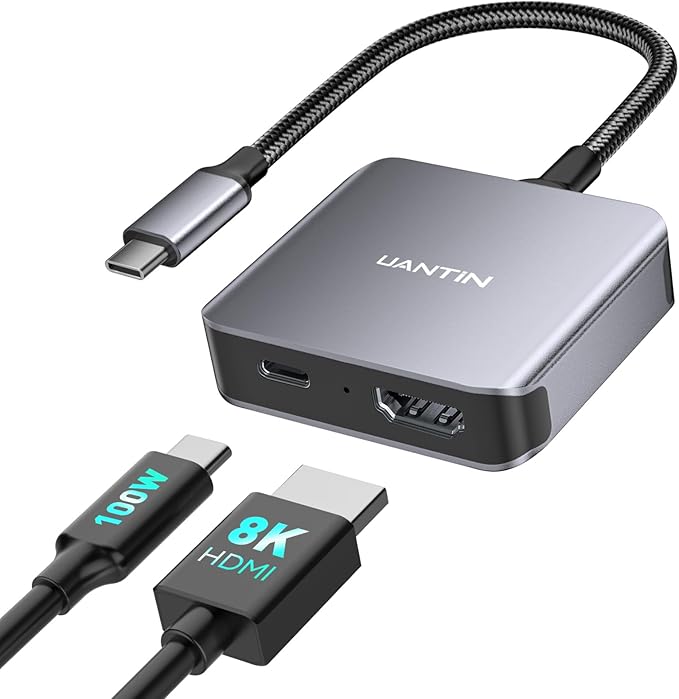 USB C to HDMI 2.1 Adapter with 100W USBC Charging Port Supports [8K 4K@120Hz/60Hz HDR] 48Gbps Thunderbolt to HDMI Adapter Compatible for Laptop iPhone 15/16 Switch 1/2 Steam Deck