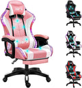 Ultimate Gaming Chair with Recline Colorful LightsFootrest Massage Surround Sound Latex Cotton Cover Ergonomic Design - for Gamers Office Workers Students - Chair Gaming (Color