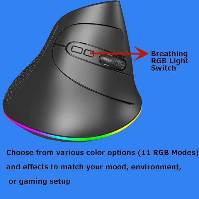 Wireless Mouse Bluetooth Rechargeable Dual Mode Ergonomic Vertical Large Carpal Tunnel Ergo Optical Travel Cordless Mice for PC Laptop Computer Mac iPad Pro MacBook Pro/AirRGB LightSide Buttons