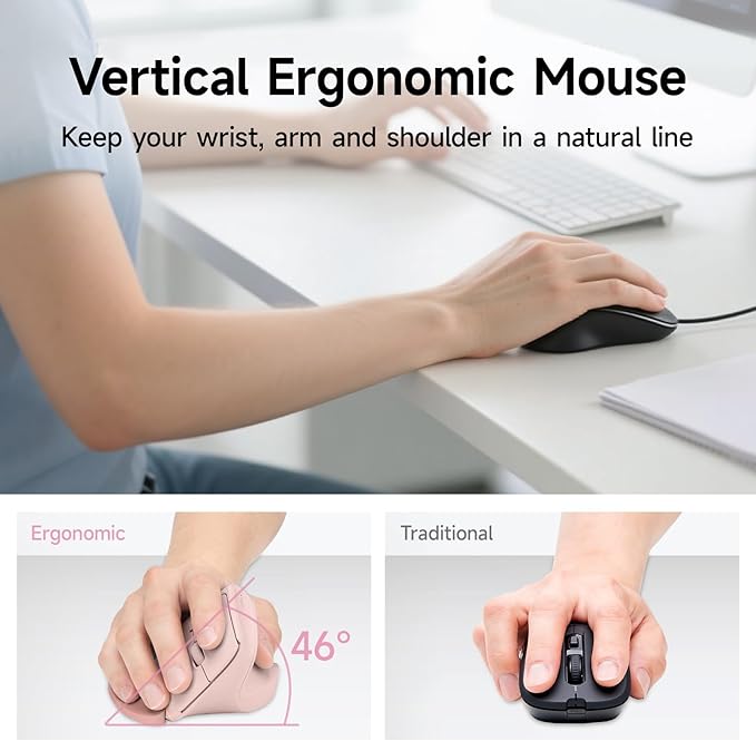 SANWA Wireless Ergonomic Mouse for Large Hands Silent Click Vertical Mice with Removable Wrist Rest 1000-4000 DPI 3-Device (2.4G + 2 Bluetooth 5.4) Compatible with Mac Windows Laptop PC Pink