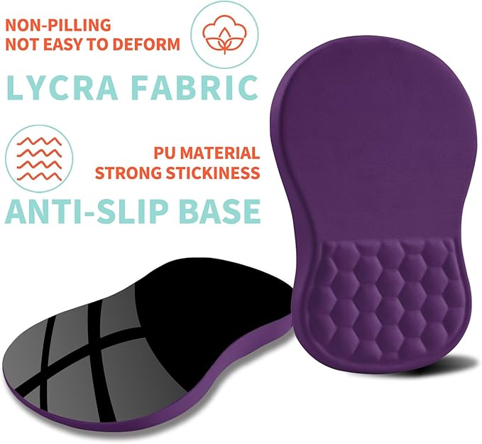 Ergonomic Mouse Pad Wrist Support with Memory Foam Massage Bulge Carpal Tunnel Pain Relief Mousepad Wrist Rest for Mouse(12x8 inch Deep Purple)