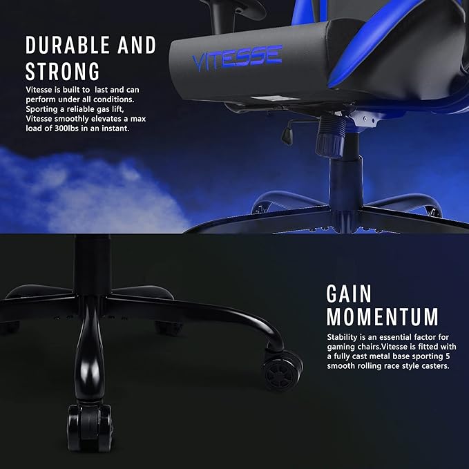 PUKAMI Gaming Chair High Back Gaming Chair for Teens Ergonomic Racing Chair Computer Desk Chair with Massage Lumbar Support and Headrest Girl Gamer Chair with Height Adjustable (Blue)