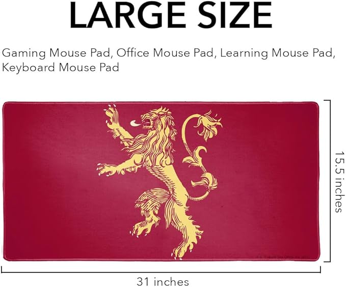 Game of Thrones Lanister Sigil Large Gaming Mouse Pad Desk Mat with Stitched Edges Non-Slip Base for Gamer Home and Office 31.5 x 15.7