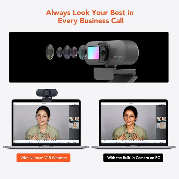 NUROUM V15AF 2K Webcam for PC 1080P 60fps Autofocus HD Webcam with Dual Noise Cancelling Microphone 75° FOV&ampLight Correction USB Web Camera Plug&ampPlay for Zoom/TeamsGrey
