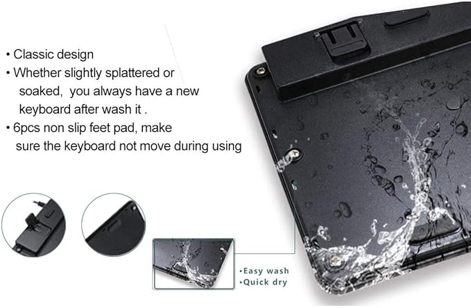 BoxWave Keyboard Compatible with LG Gram 14 (14Z90P) - AquaProof USB Keyboard Washable Waterproof Water Resistant - Jet Black