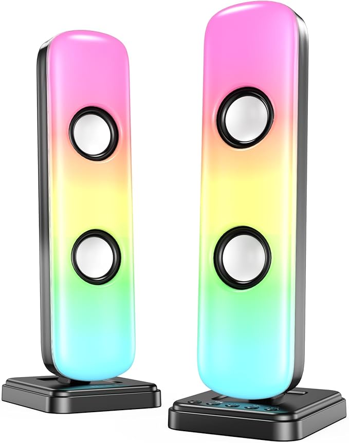 NJSJ Computer Speakers for Desktop 20W Hi-Fi Stereo Gaming Speakers with Bluetooth &amp 3.5mm Aux-in Connection Controllable RGB Lights AC Adapter Powered PC Speakers for Laptop Monitors Phones