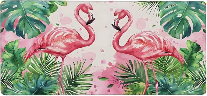 Pink Flamingo Leaf Large Mouse Pad Gaming Mousepad Desk Mat for Desktop Computer Keyboard Waterproof Mouse Mat Desk Pad with Non-Slip Base for Game School Office Home 35.4 x 15.7