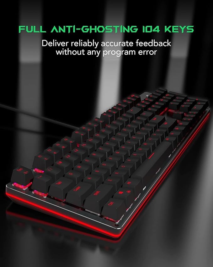 Black Shark RGB Mechanical Gaming Keyboard LED Backlit Wired Keyboard with Red Switches Fully Programmable Anti-Ghosting 104 Keys for Desktop PC Sixgill K2