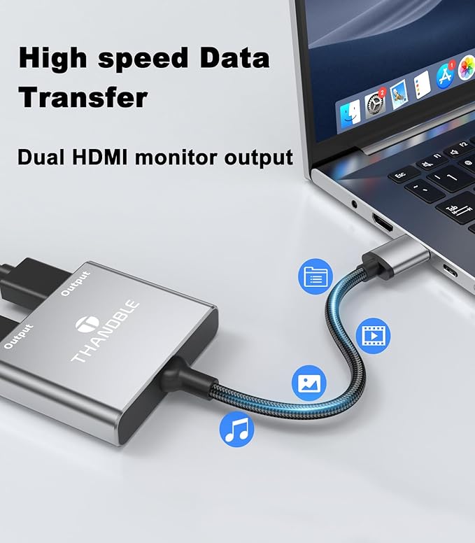 USB to Dual HDMI Adapter 1080P 60Hz USB A 3.0 to HDMI Adapter for Laptop PC Desktop Compatible with Mac OS Windows 7/8/10/11 - Requires Driver Installation