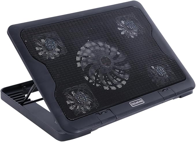 Housoutil USB Laptop Cooling Pad with 5 Fans Anti-Skid Heatsink Cooler Base for Notebooks Adjustable Multi-Angle Cooling Device for Gaming and Office Use