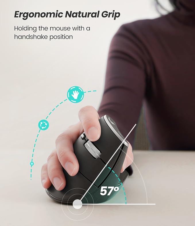 Nulea M510 Vertical Mouse Wireless Ergonomic Mouse for Comfy Tracking 3 Adjustable DPI (800-1200-1600) 2.4G Wireless Vertical Mouse with 6 Buttons Compatible with Windows Mac OS Laptop PC Grey