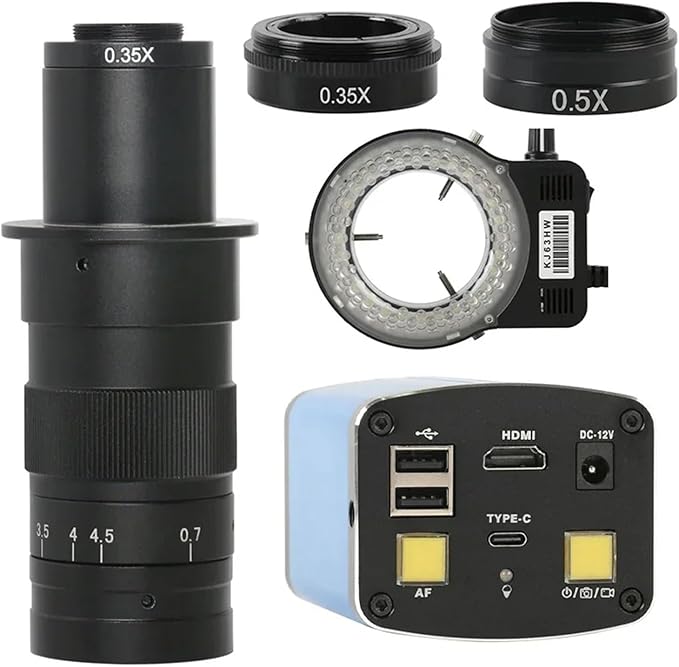 OOM 180X 120X IMX307 Autofocus HDMI 1080P Type-c PC Video Microscope C Mount Camera 20CM Working Distance for Phone Repair(120x Lens with Light)