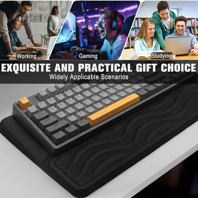 Keyboard Wrist Rest Mouse Pad Set with Ergonomic Tilted Memory Foam Pad for Pain Relief Wrist Rest for Computer Keyboard Comfortable Typing Support for Office Home &amp School Black