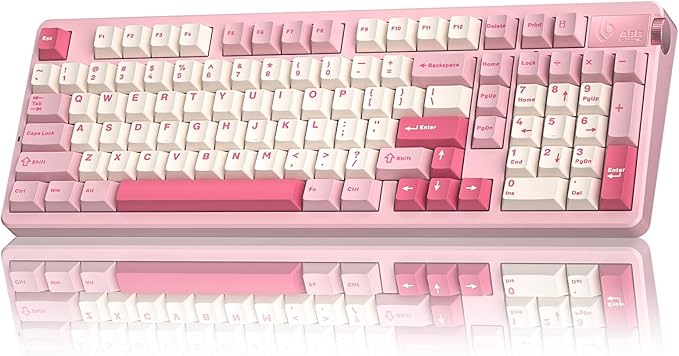 LEOBOG A98 Wireless Mechanical Keyboard Tri-Mode BT5.0/2.4GHz/USB-C Creamy Keyboard with Number Pad Gasket Structure Hot Swappable PBT Keycaps RGB Backlit Pink Gaming Keyboard with Knob for PC