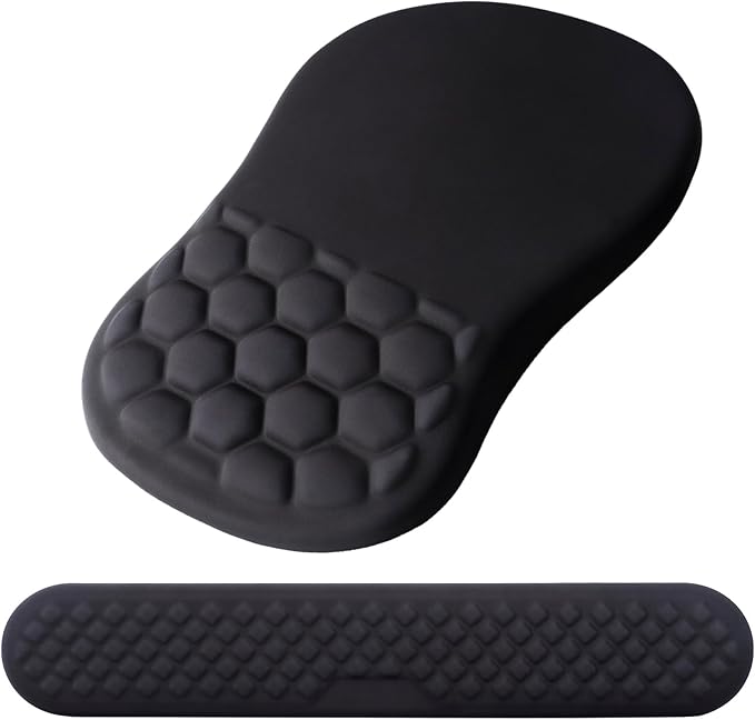 Mouse Pad Wrist Support Laokiiy 2 in1 Keyboard Wrist Rest+ Ergonomic Mouse Pad Non-Slip Wrist Rest for Computer Keyboard Made Easy Typing &amp Relieve Wrist Pain（Black
