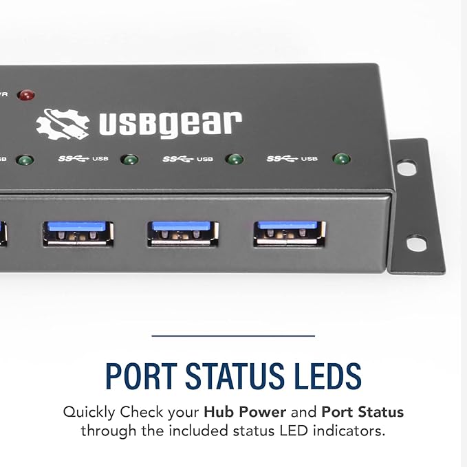 USBGear Compact 4-Port USB 3.2 Gen 1 Mini High-Power Hub w/Power Adapter Port Status LEDs 5 Gbps Data Surface Mountable