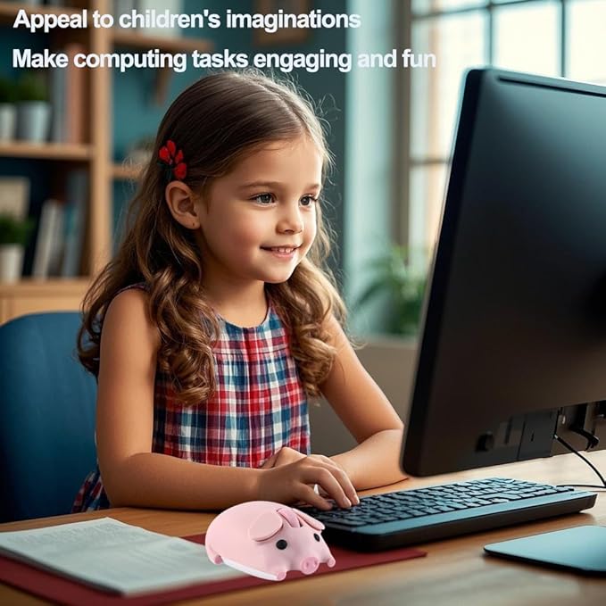 Wireless Mouse Pink Cute Pig Design Bluetooth Dual Mode Portable Compact Lightweight Silent Optical Kawaii Mice for PC Laptop Computer Tablet Macbook Pro/Air Kids Girls Student Home School Office Gift