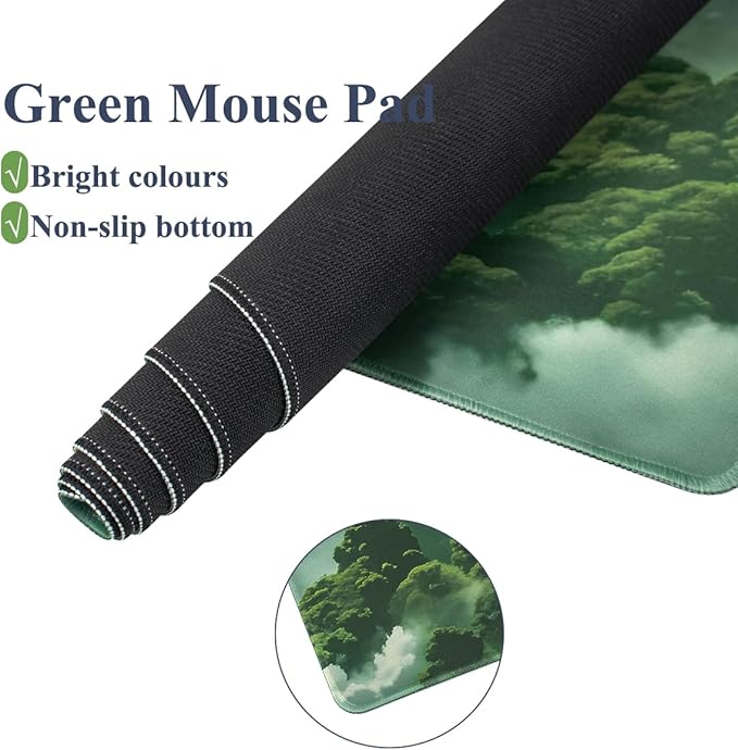 Gaming Desk Mat with Keyboard Wrist Rest Set 4 in 1 Large Mouse Pad &amp Cloud Keyboard Wrist Rest&amp Mouse Wrist Rest&ampCoaster Comfort and Support for Typing and Gaming（Green
