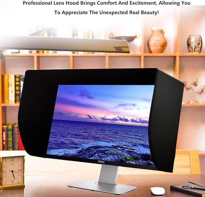 Leather Monitor HoodAdjustable Monitor Hood SunshadeAll-Sides Coverage Display Sun VisorSuitable for 19-32 Inch Universal Hood of All Brands(27E/28in (Ultra-Narrow Bezel))