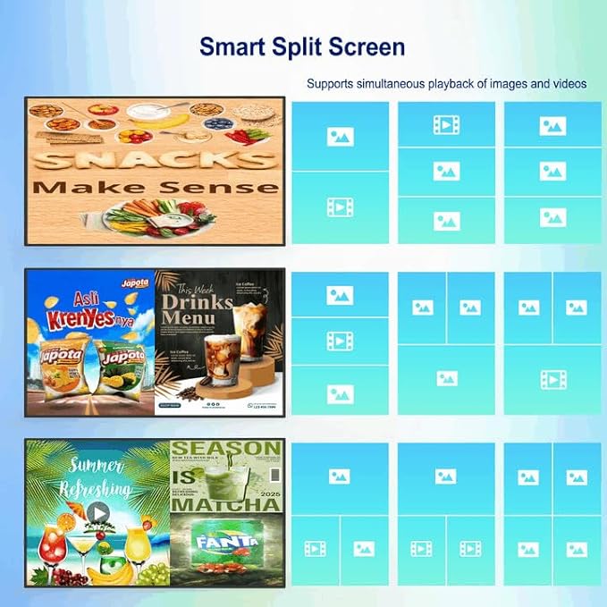 32inch Digital Display 700nits High Brightness Touchscreen Indoor Digital Signage LCD Advertising Display CMS/USB/WiFi/Port Player Smart Split Screen 7/24 Timer Switch
