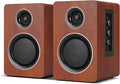 Computer Speakers for Desktop PC Active Bookshelf Speaker with 3‘’ Carbon Fiber Woofer and Silk Film Tweeter Supports Bluetooth 5.3 USB-C AUX/RCA Input for Record Player TV - Brown Stereo Set