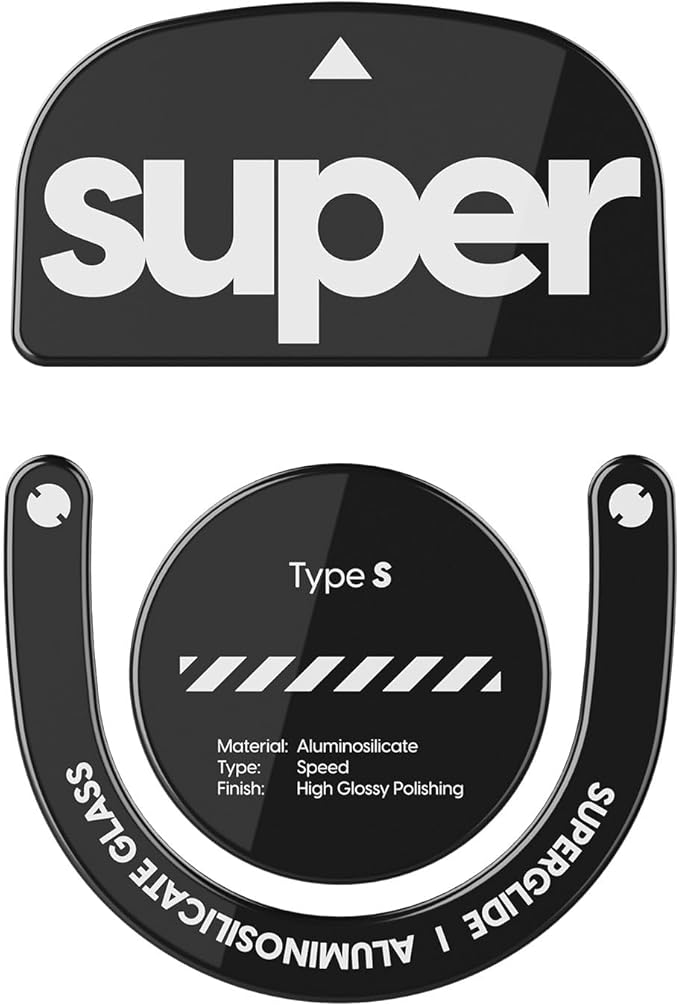 Superglide Glass Mouse Skates - Super Smooth Glide Polished Round Edge Super Fast Gaming Mouse Feet with Durable Sole for Logitech G Pro X Superlight2 (Type-S Black)