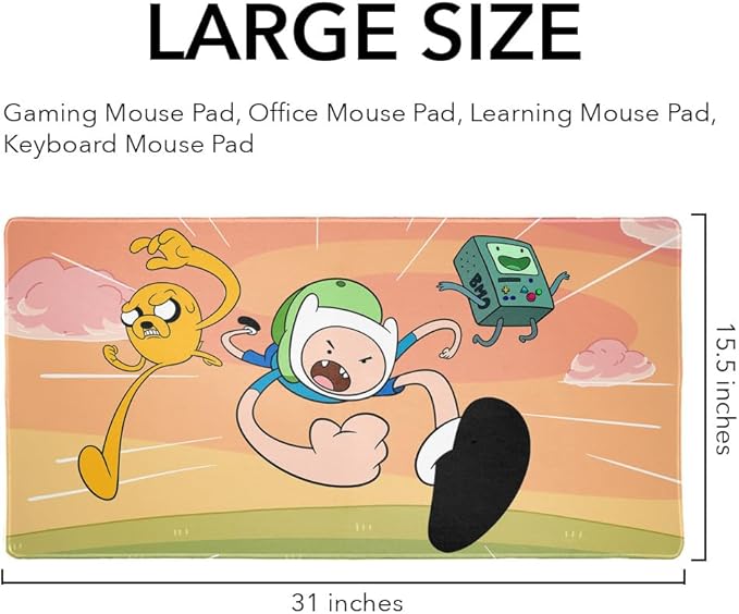 Adventure Time Finn and Jake Attack Friends Large Gaming Mouse Pad Desk Mat with Stitched Edges Non-Slip Base for Gamer Home and Office 31.5 x 15.7