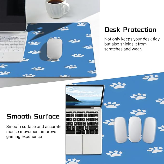 Blue Dog Paw Prints Large Mouse Pad Gaming Mousepad Desk Mat for Desktop Computer Keyboard Waterproof Mouse Mat Desk Pad with Non-Slip Base for Game School Office Home 35.4 x 15.7