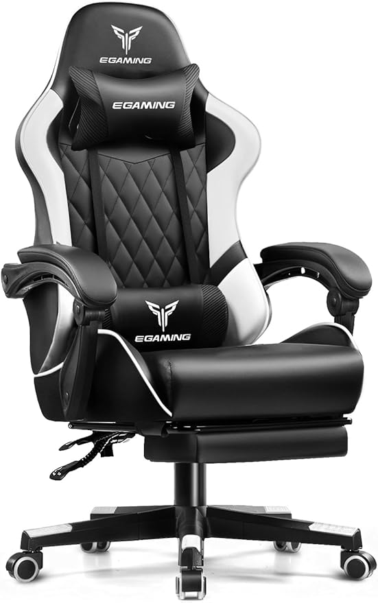 Gaming Chair Big and Tall Video Game Chair with High Back PU Leather Home Office Ergonomic Computer Chair with Footrest Adjustable Height 360° Swivel Wheels for Adults and Teens