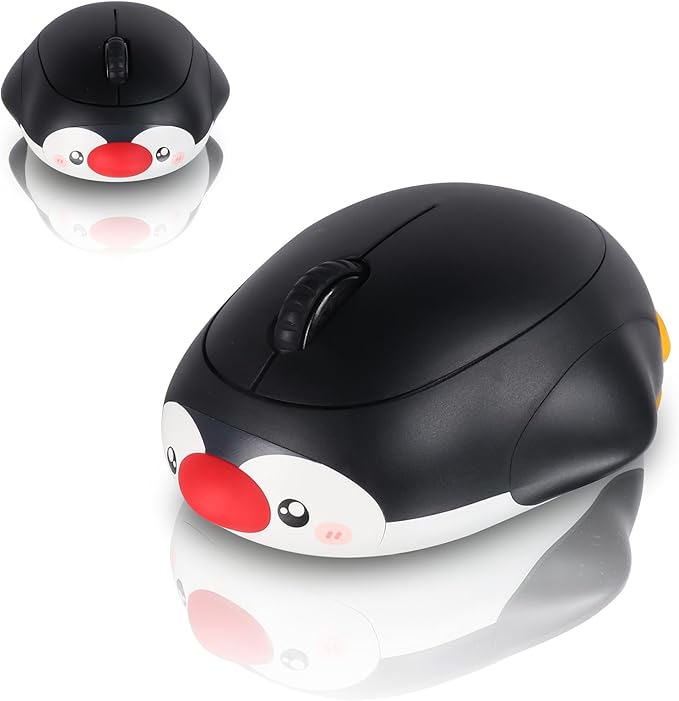 Cute Penguin Bluetooth Wireless Mouse -RechargeableDual Mode Connection Silent Scroll Wheel 1600 DPI - Perfect for Laptops PCs and Tablets (Black)